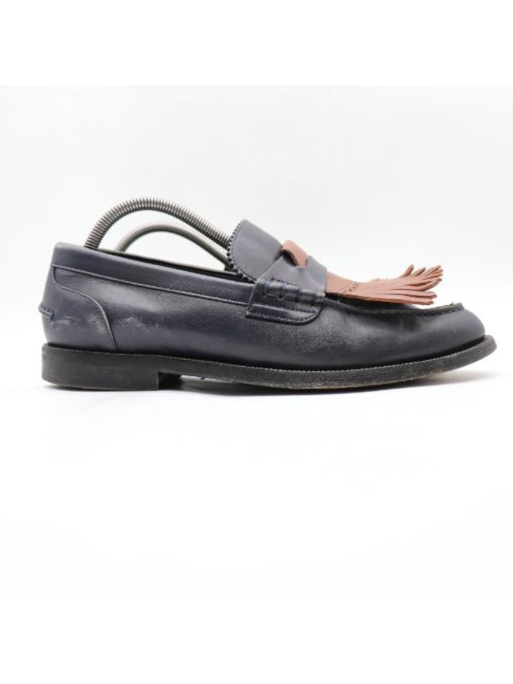 Burberry Kiltie Bedmoore Fringe Men’s EU 44 Leather Loafers Navy/ Brown Italy - Picture 1 of 14